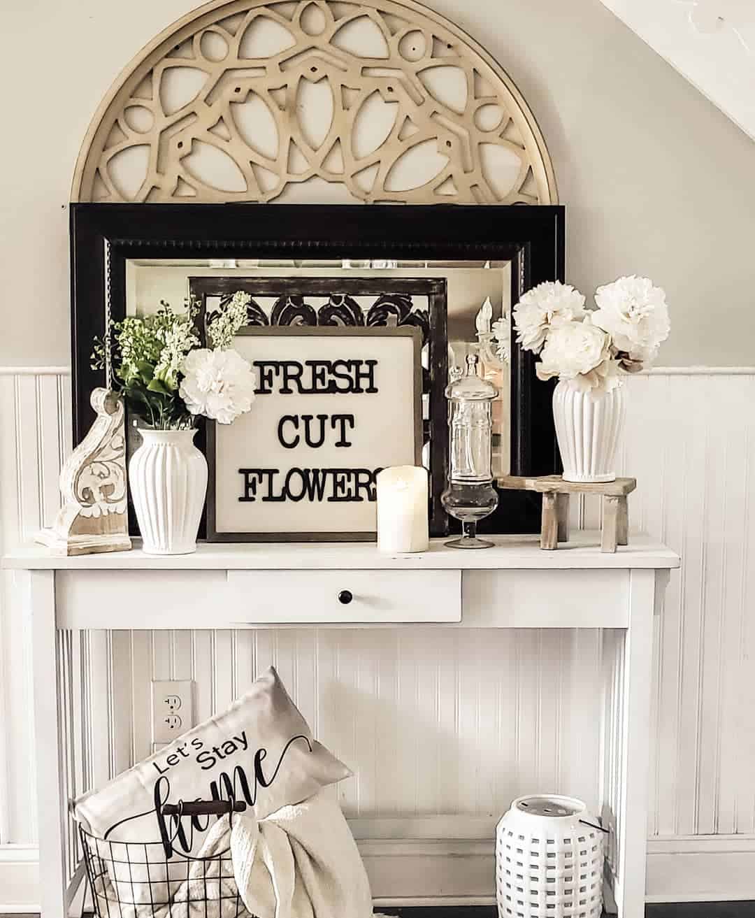 Ornate Archway Decor Frames Mirror and Sign