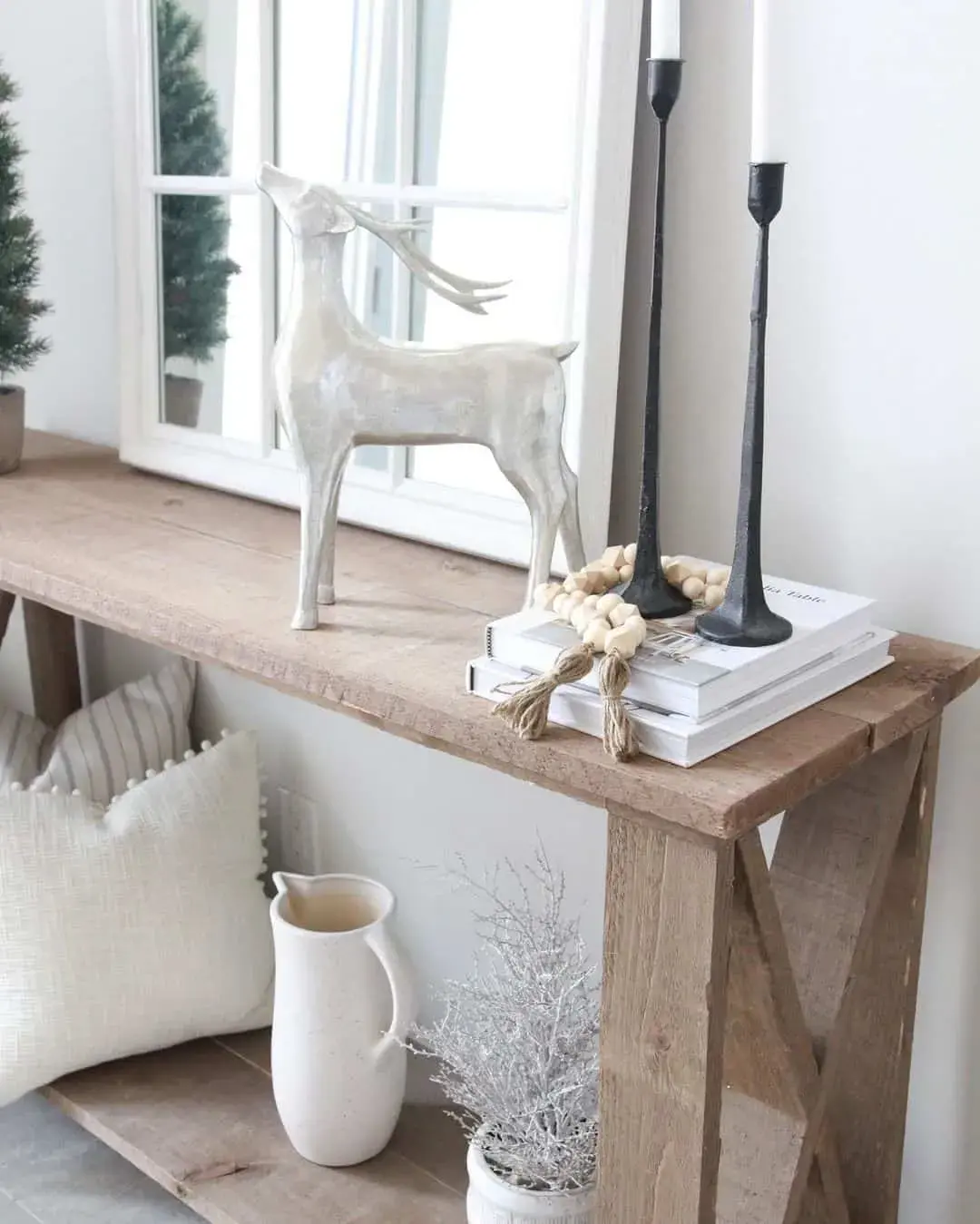Wood Console Table With Rustic Charm and Layered Decor