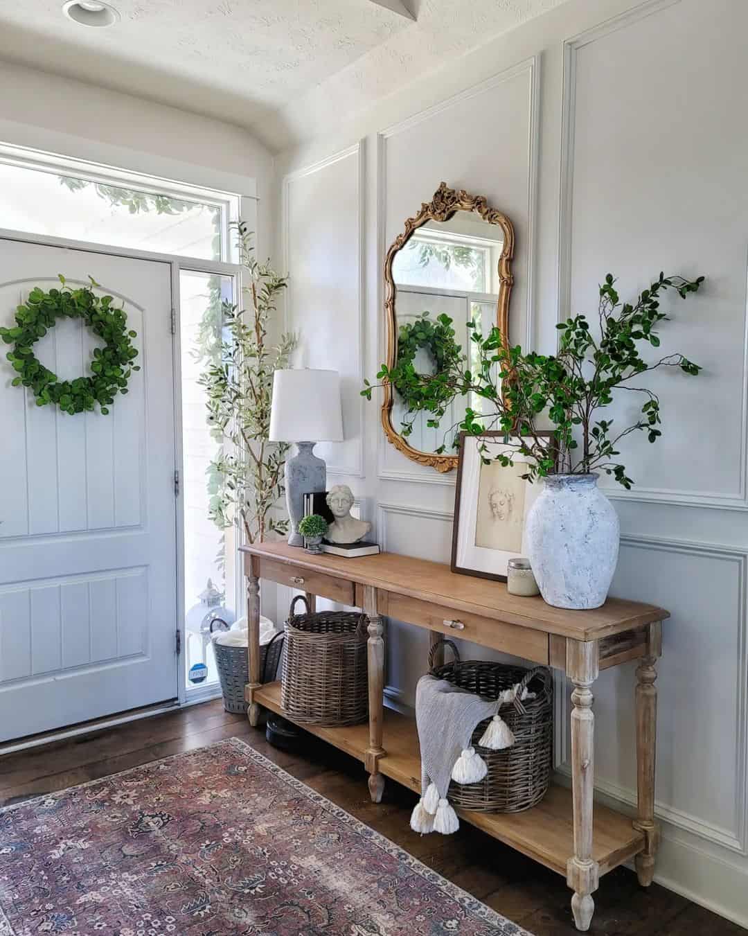 Ornate Gold Mirror Frames Entryway Vignette
