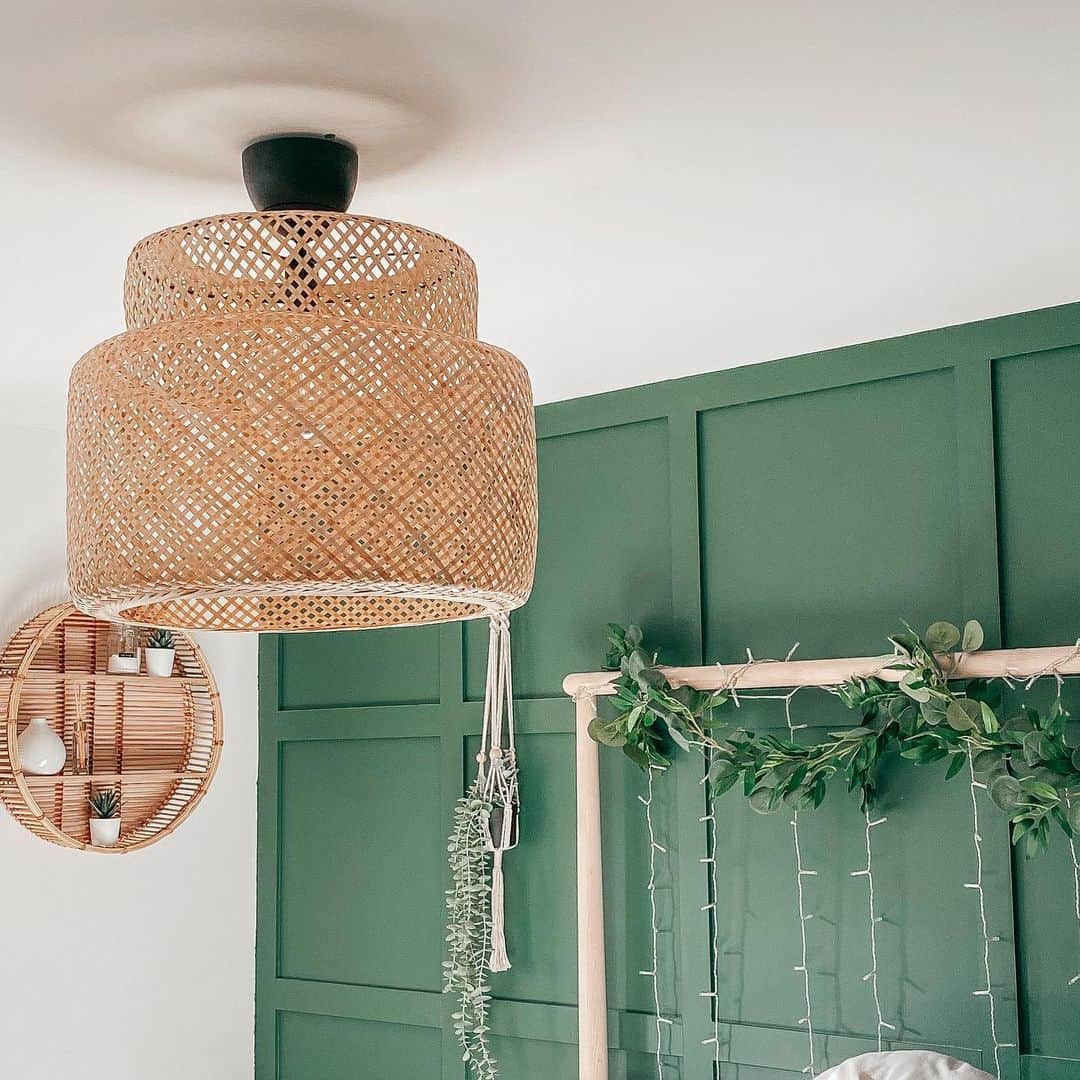 Woven Bamboo Pendant Light With Macrame Plant Hanger