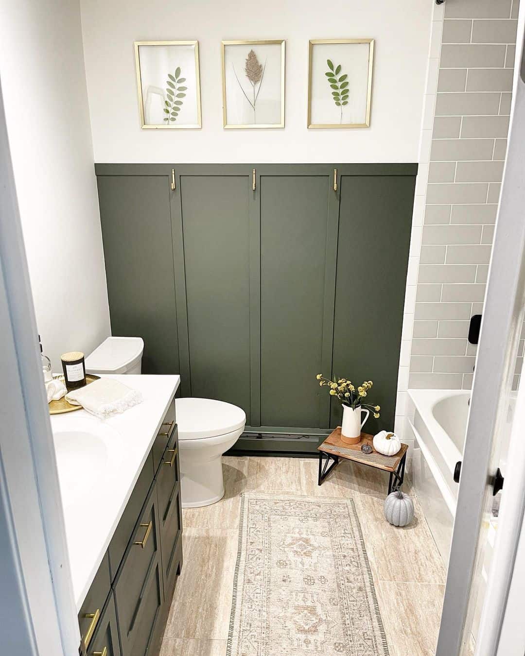 Framed Botanical Art Above Deep Green Board and Batten