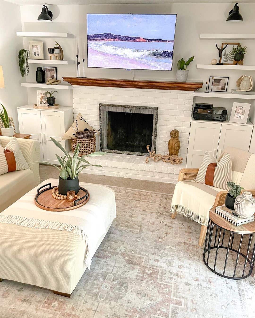 Style your ottoman with a round wooden tray