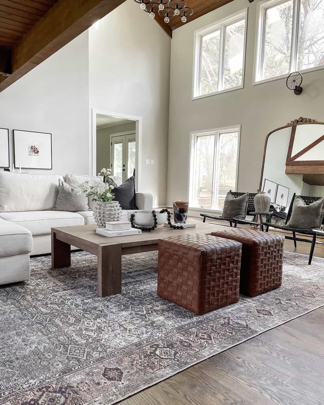Incorporate woven leather cube ottomans for texture and seating