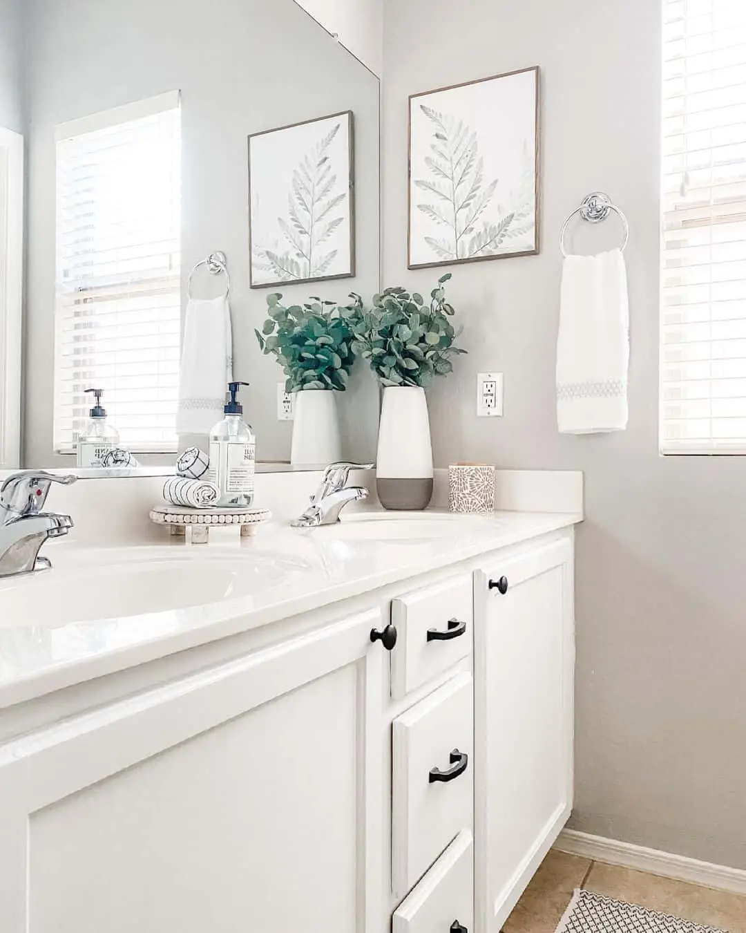 Botanical Art Adds Serenity Above the Double Vanity
