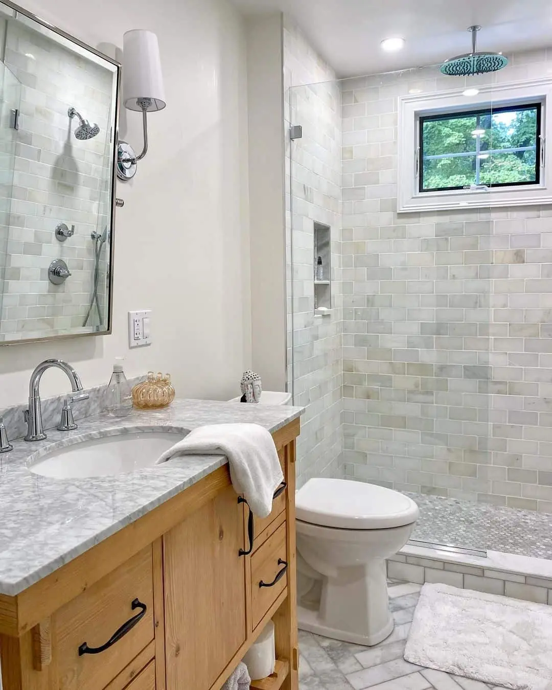 Marble Subway Tile Creates a Serene Shower Enclosure