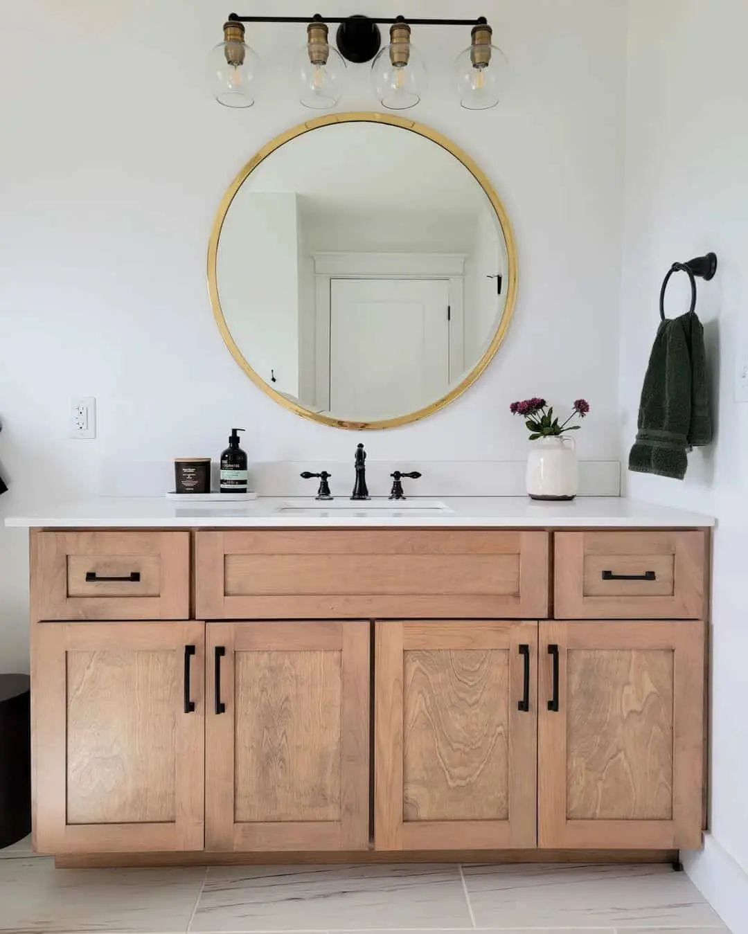 Bring Natural Warmth with a Light Wood Vanity and Black Hardware