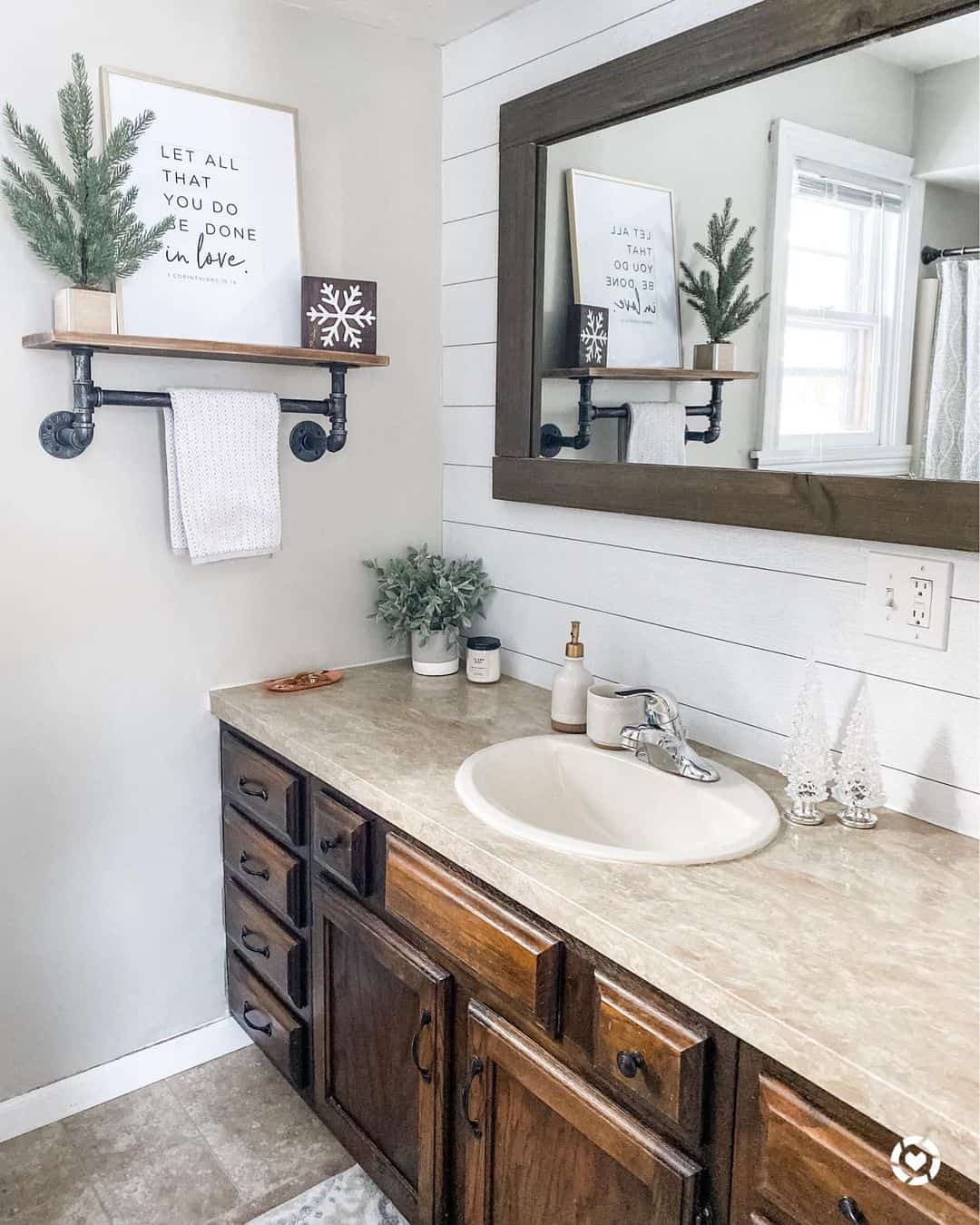 Industrial Pipe Shelf With Towel Bar Adds Farmhouse Charm