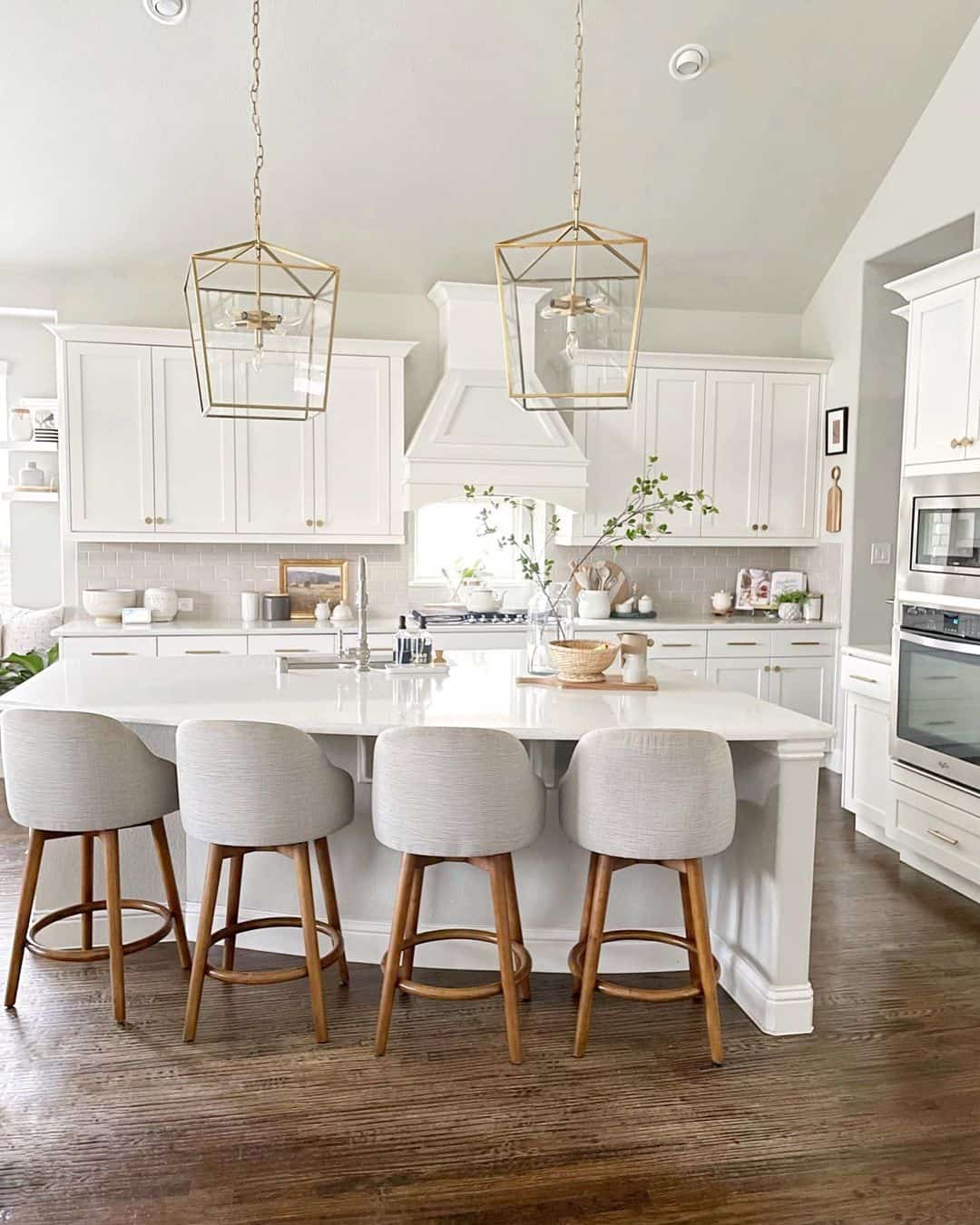 Geometric Gold Lanterns Frame the Island Above
