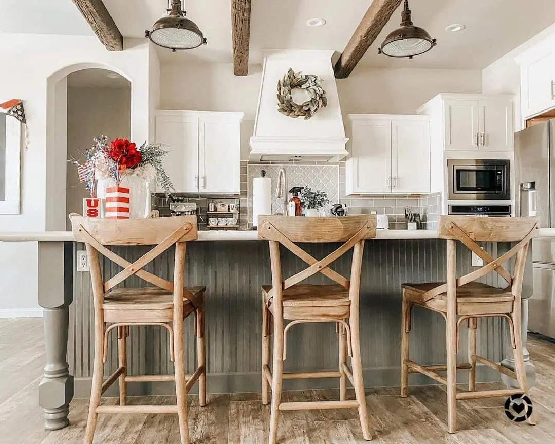 Natural Wood X-Back Stools Complement Beadboard Island