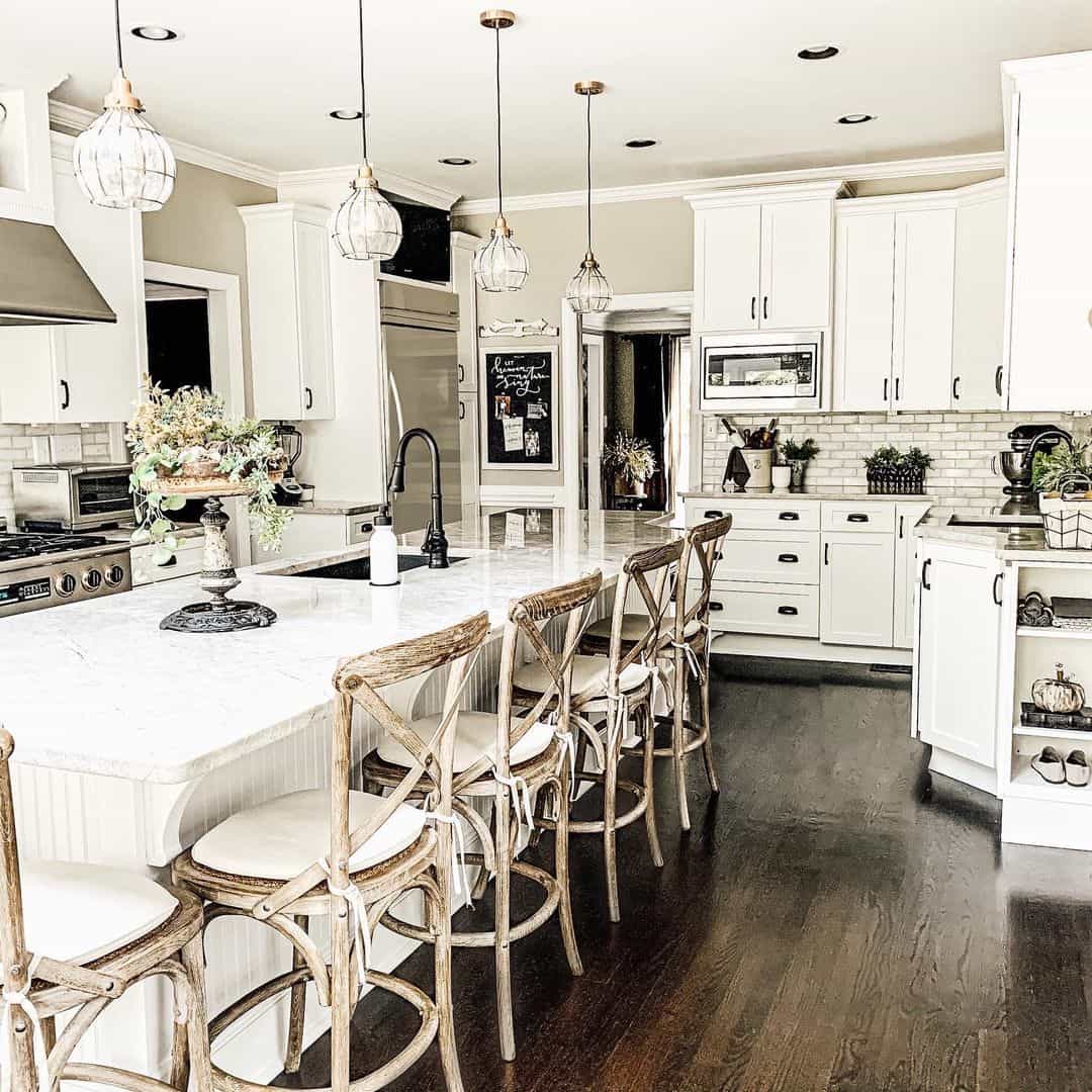 X-Back Stools with Tied Cushions Add Cozy Farmhouse Seating