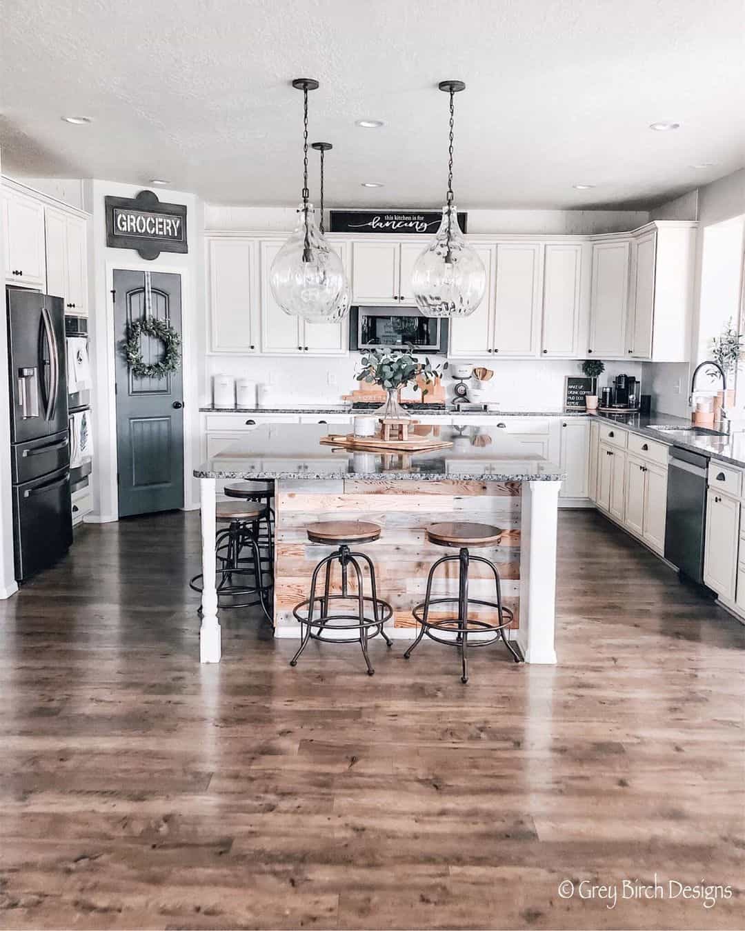 Reclaimed Wood Panels Add Rustic Texture to Island Base
