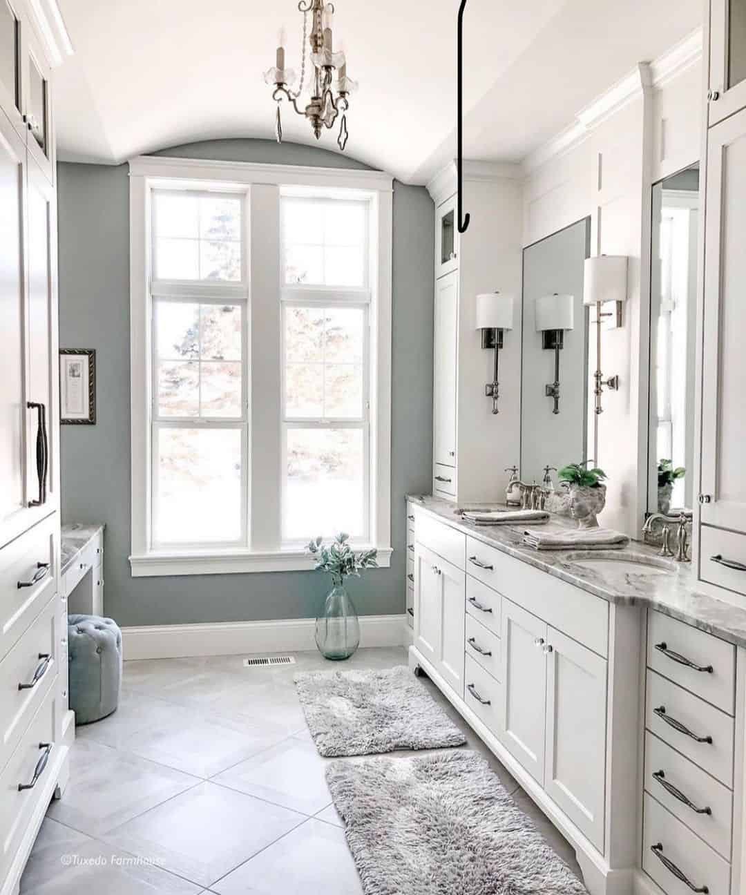 Arched Ceiling Adds Architectural Interest Above Farmhouse Vanity