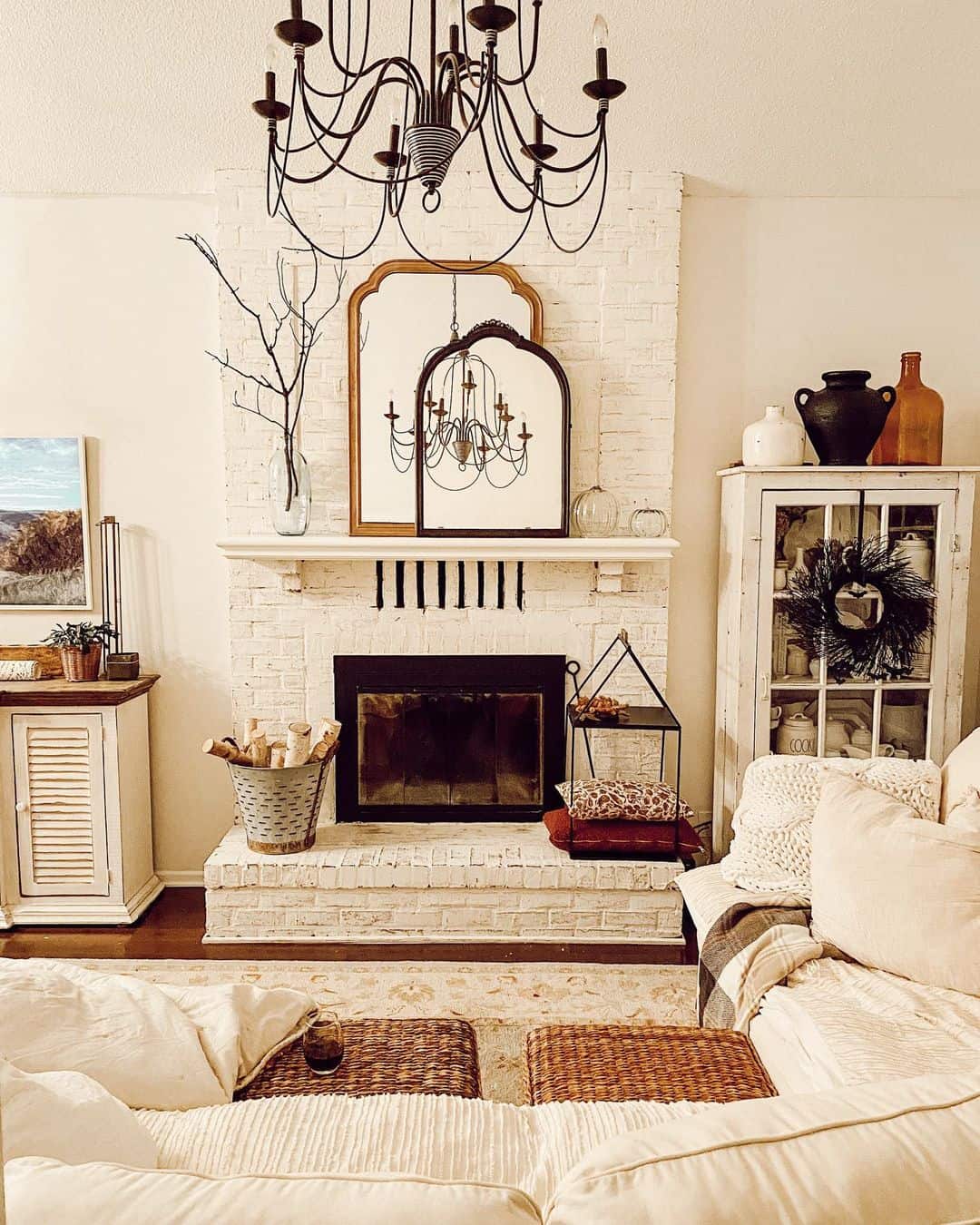 Layer Arched Mirrors for Depth Above White Brick