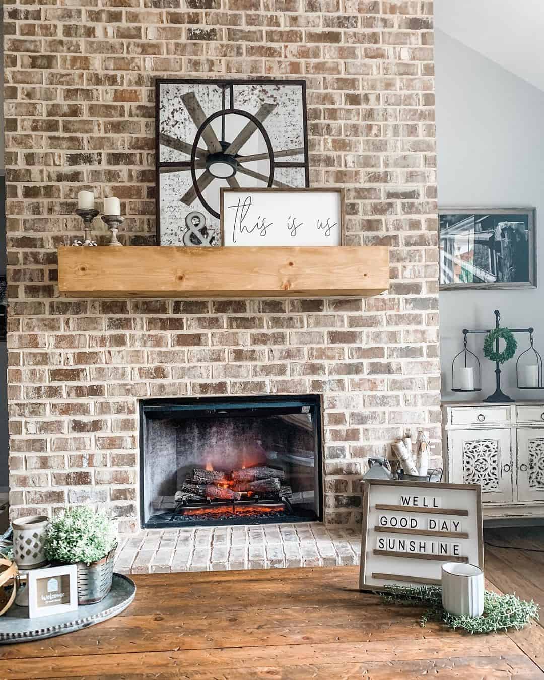 Rustic Wood Mantel Frames Layered Art and Signs