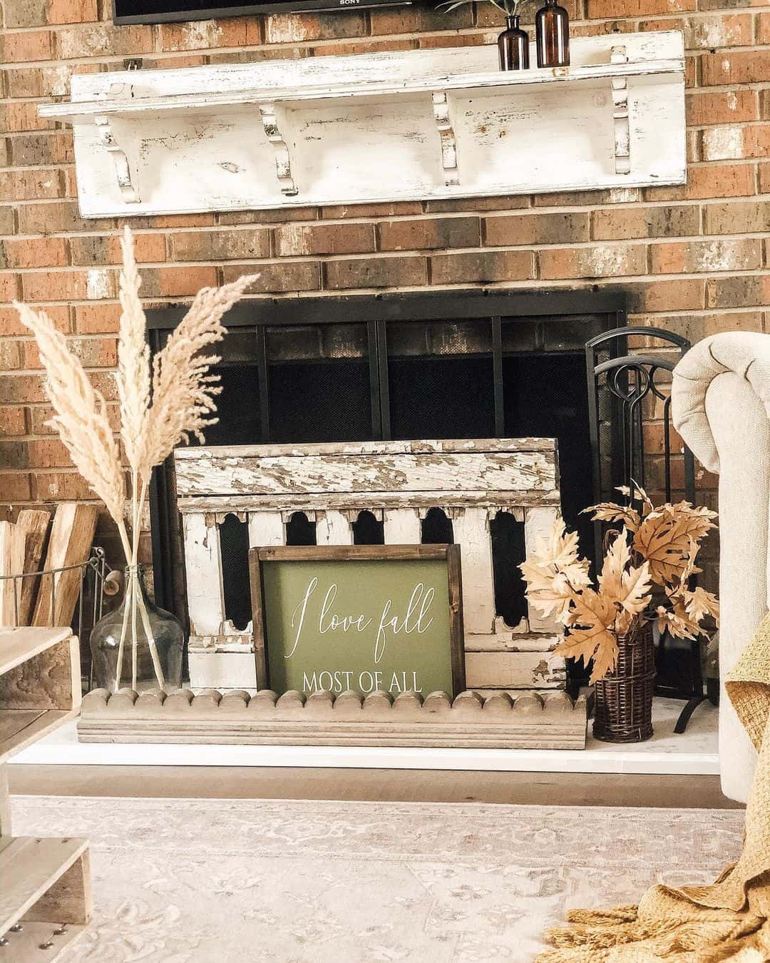 Layered Decor Creates a Rustic Fall Mantel Vignette