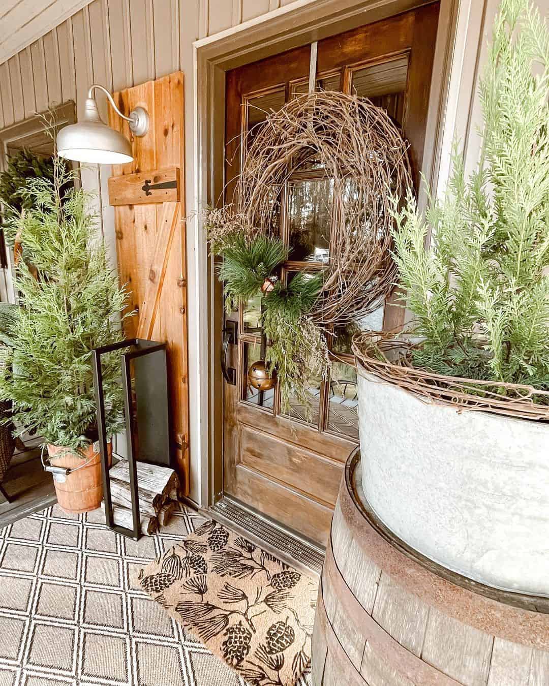 Large Grapevine Wreath Adds Natural Texture to Front Door