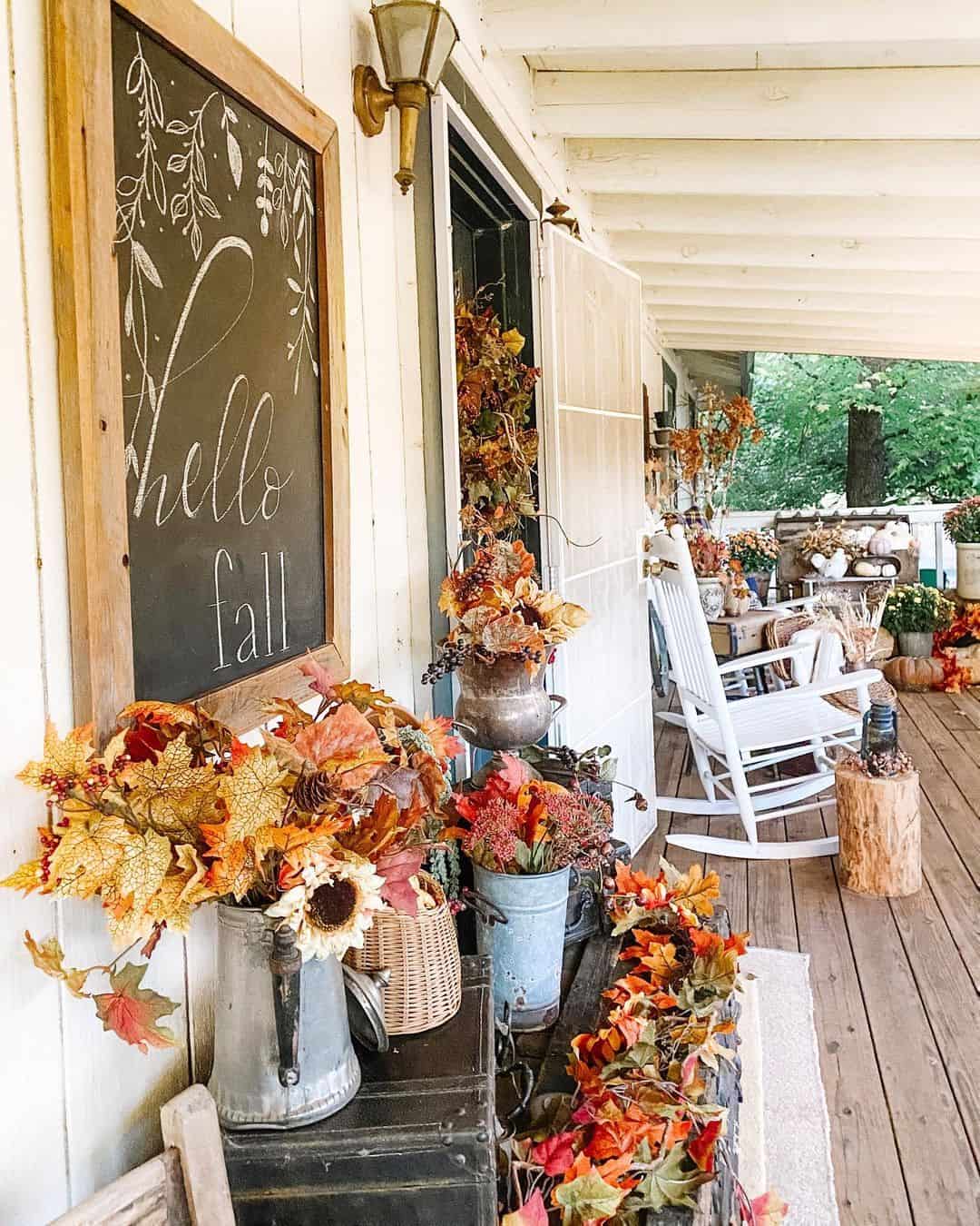 Galvanized Pitcher Holds a Rustic Fall Foliage Arrangement
