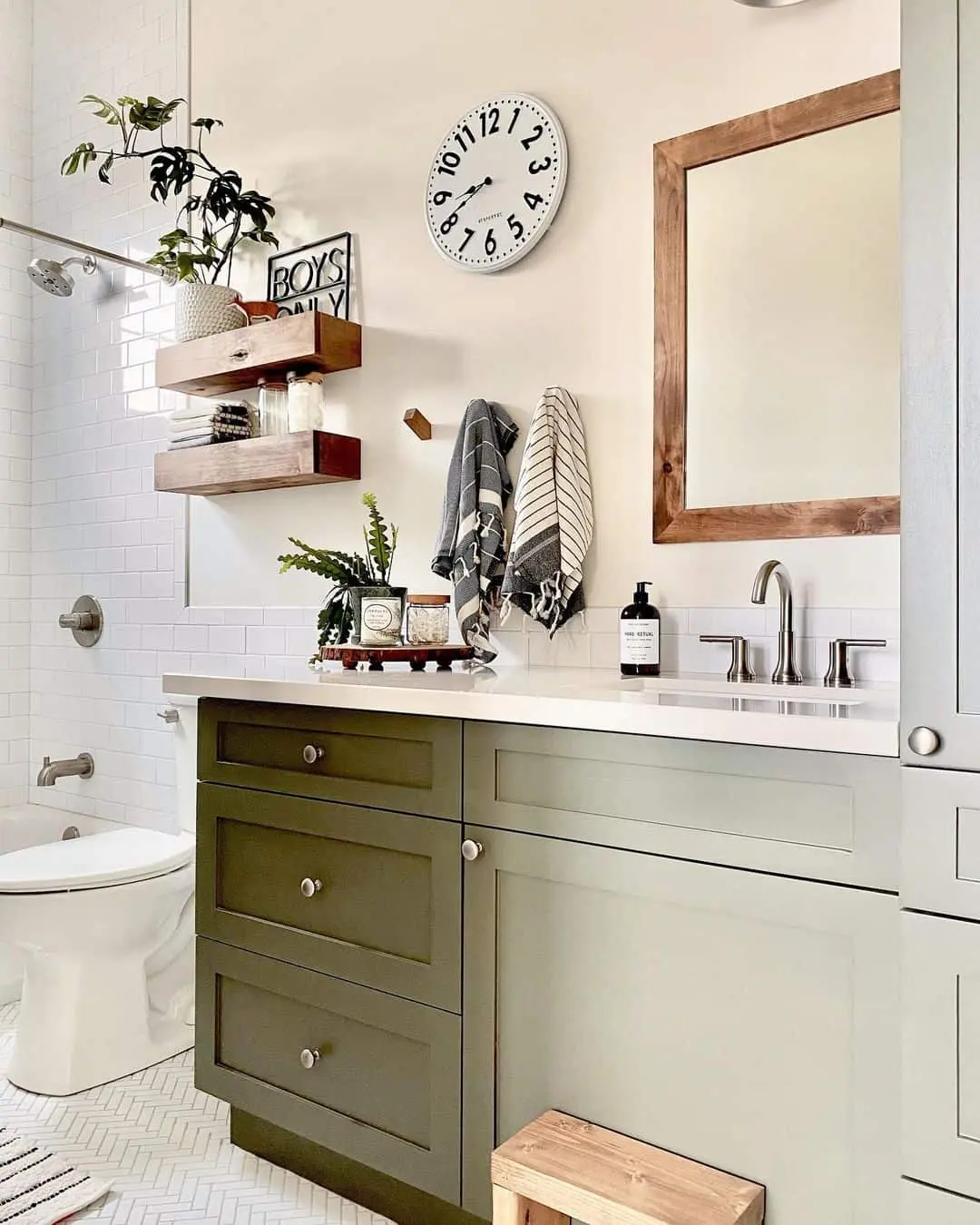 Deep Olive Vanity with Sleek Recessed Drawers