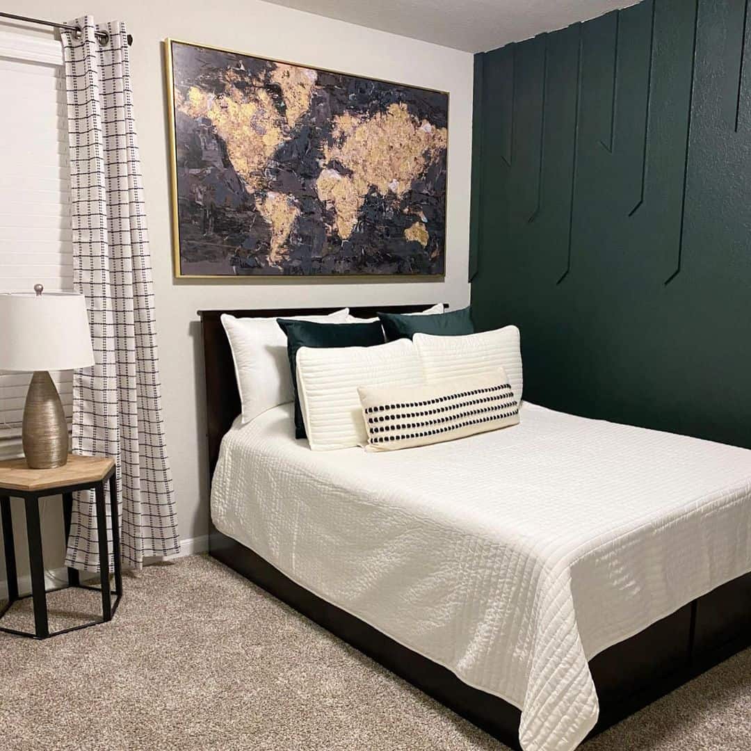 Vertical Paneling Adds Geometric Interest to Deep Green Walls