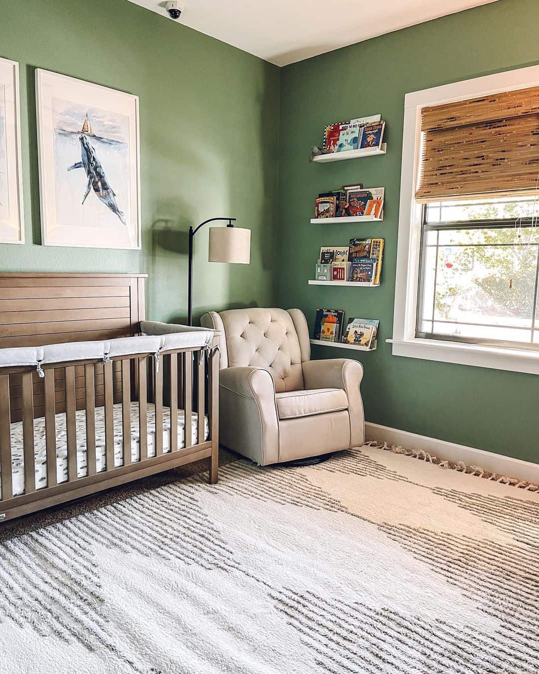Floating Shelves Display Books in a Cozy Nursery Corner