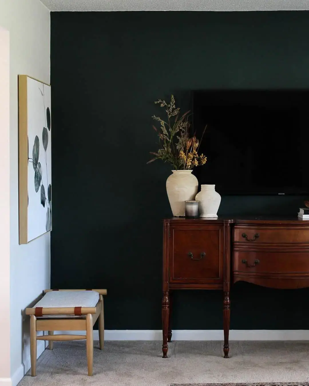 Ground a Vintage Dresser Display with Deep Green Walls