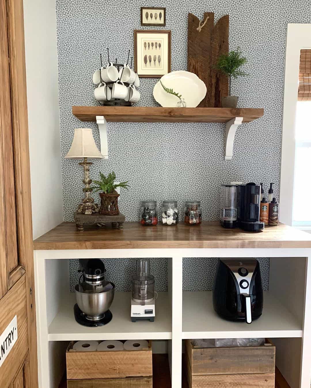 Wooden Plank Art Adds Rustic Charm Above the Coffee Bar