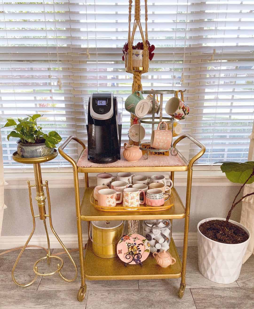 Hanging Macrame Planter Adds Bohemian Flair Above Coffee Bar