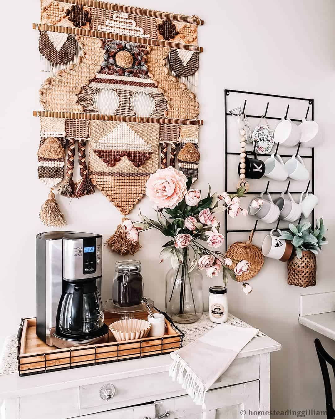 Textured Wall Hanging Creates a Cozy Coffee Nook Backdrop