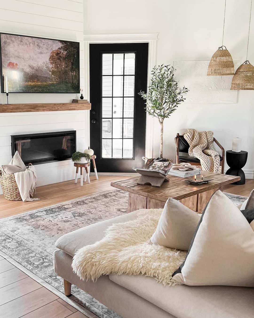 Black Doorway Frames a Cozy Living Room Scene