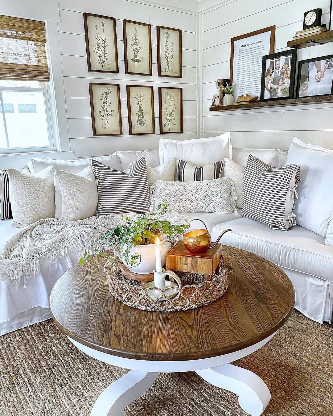 Six Framed Botanical Prints Add Natural Art to Shiplap Walls