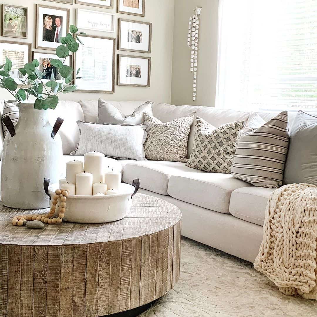 White Bowl with Candles Anchors Rustic Coffee Table Display