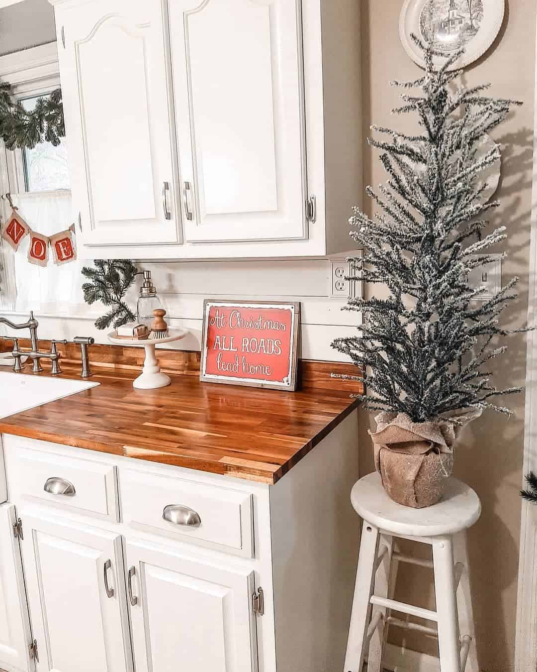Place a Frosted Tree in a Kitchen Corner