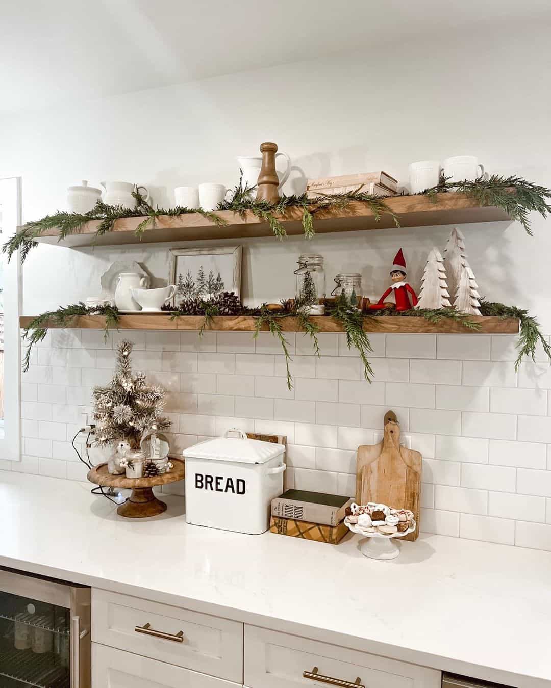 Drape Faux Garland on Shelves with Seasonal Accents