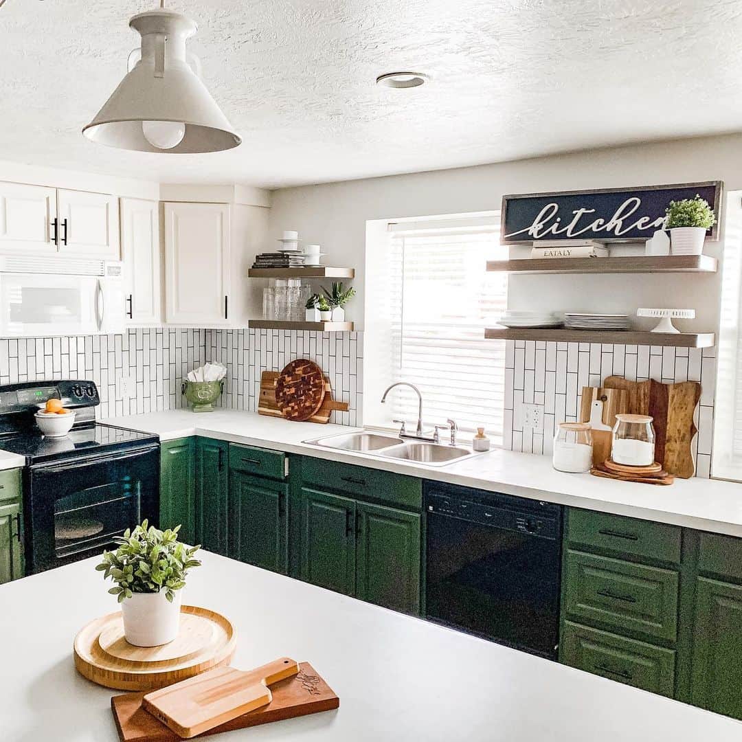 Ground Your Kitchen with Dark Green Cabinets