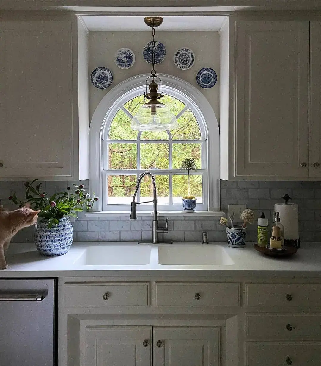 Frame Your Arched Window with Blue and White Plates