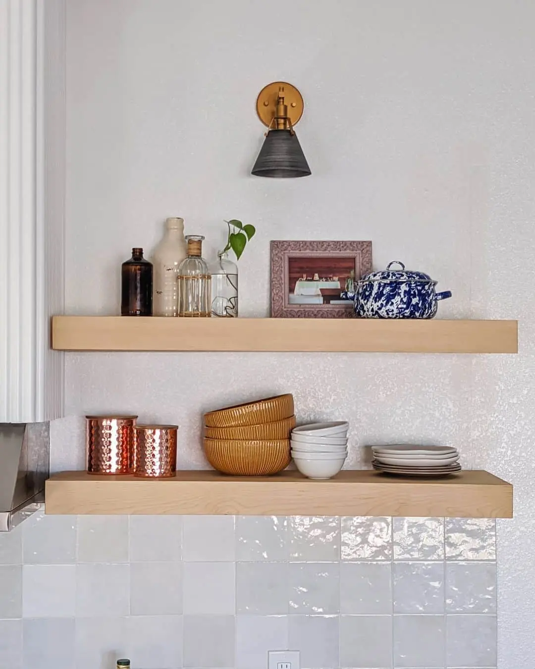 Floating Shelves Display Kitchenware and Decorative Accents