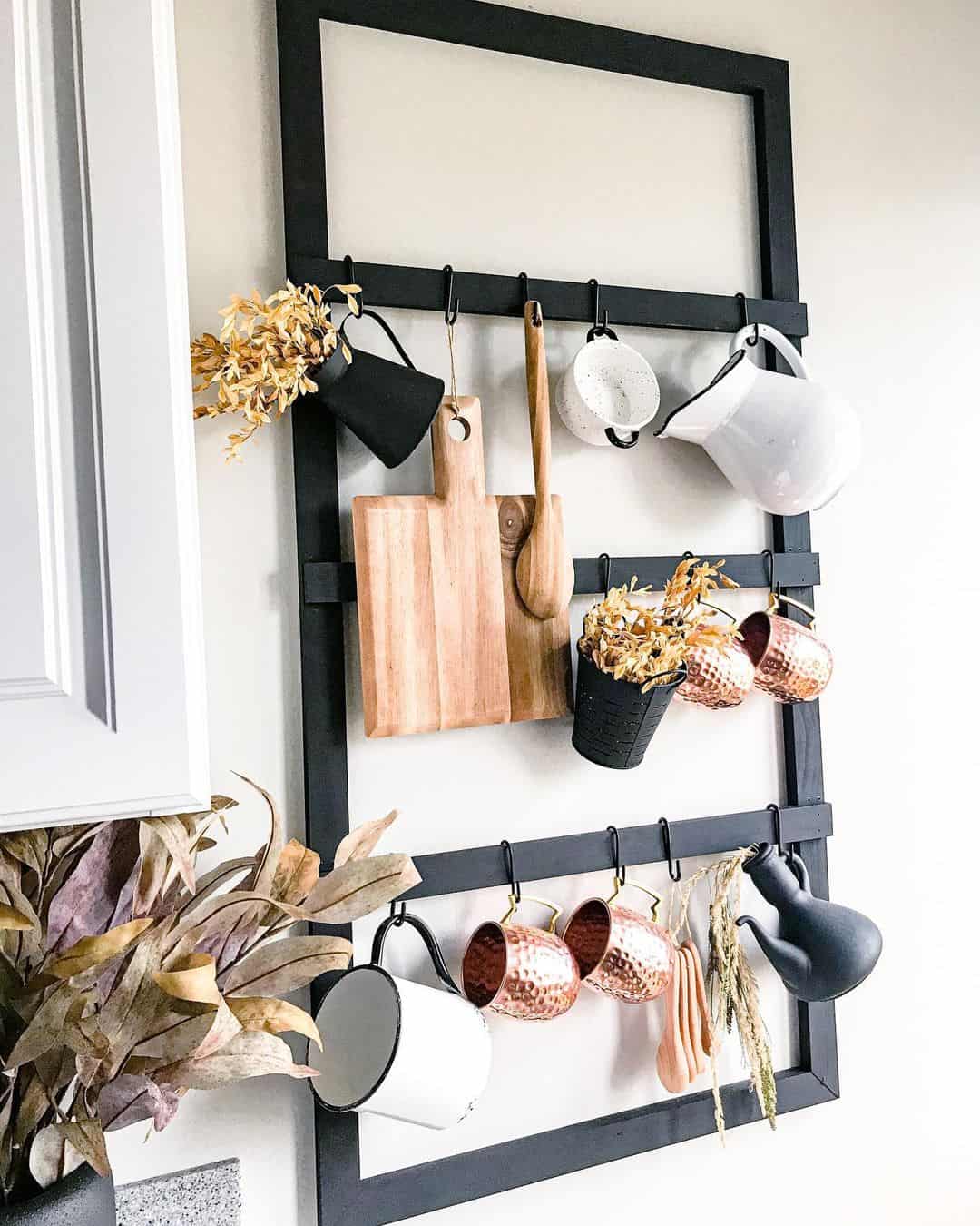 Black Ladder Shelf for Hanging Mugs and Utensils