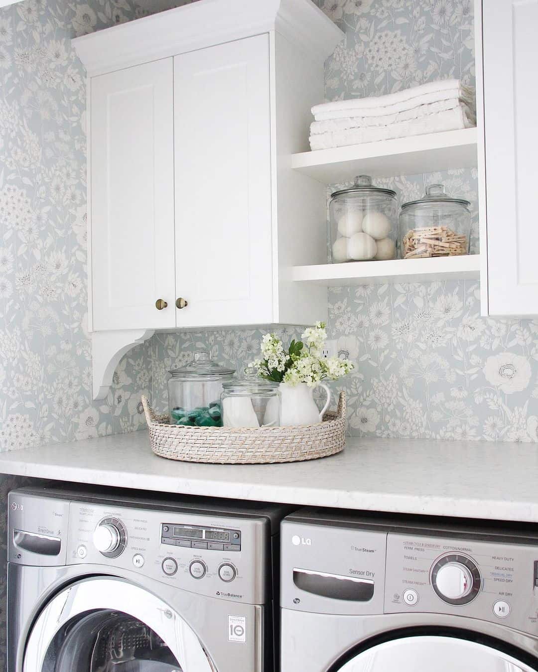 White Shaker Cabinets Frame Open Shelving With Glass Jars