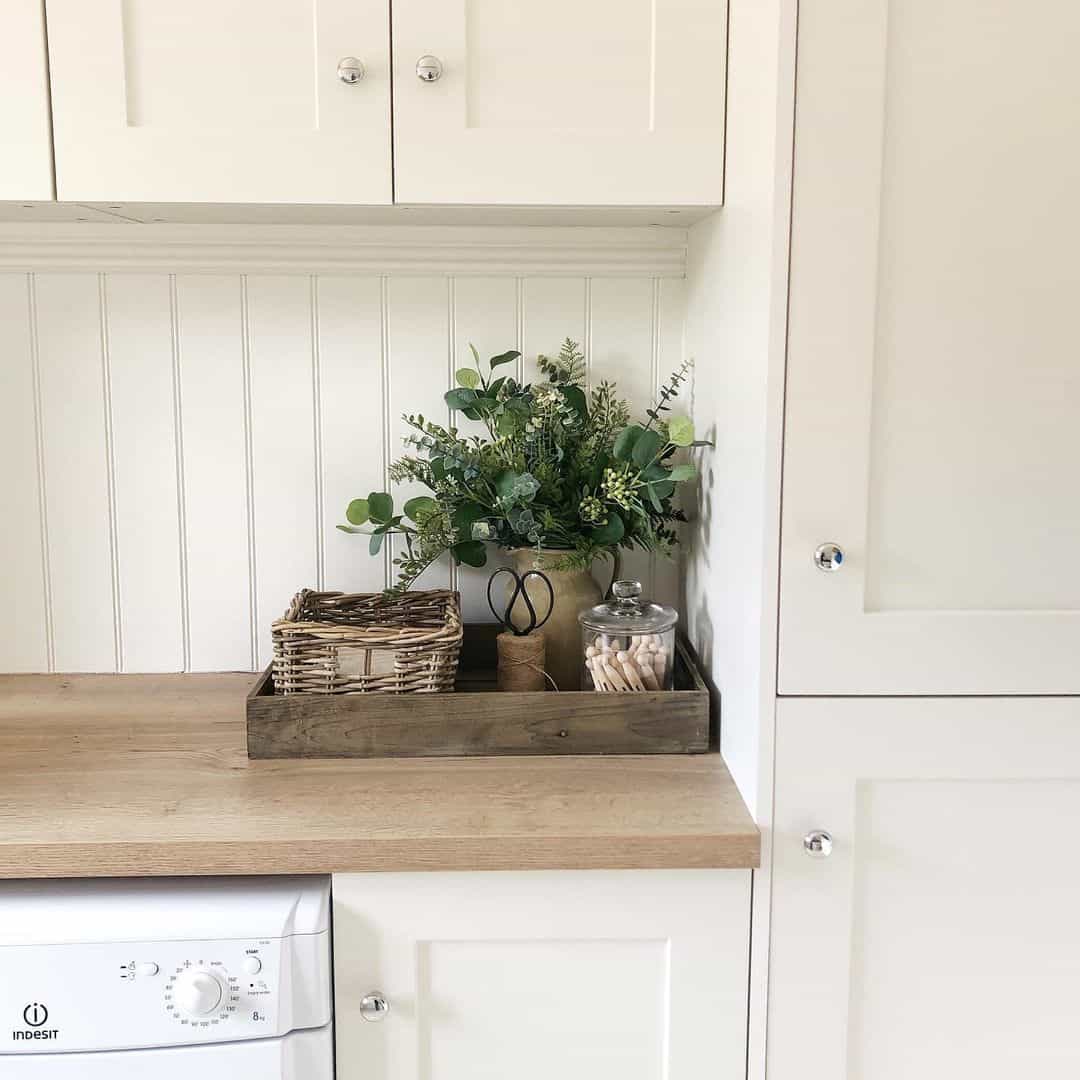 Wooden Tray Organizes Small Laundry Room Essentials