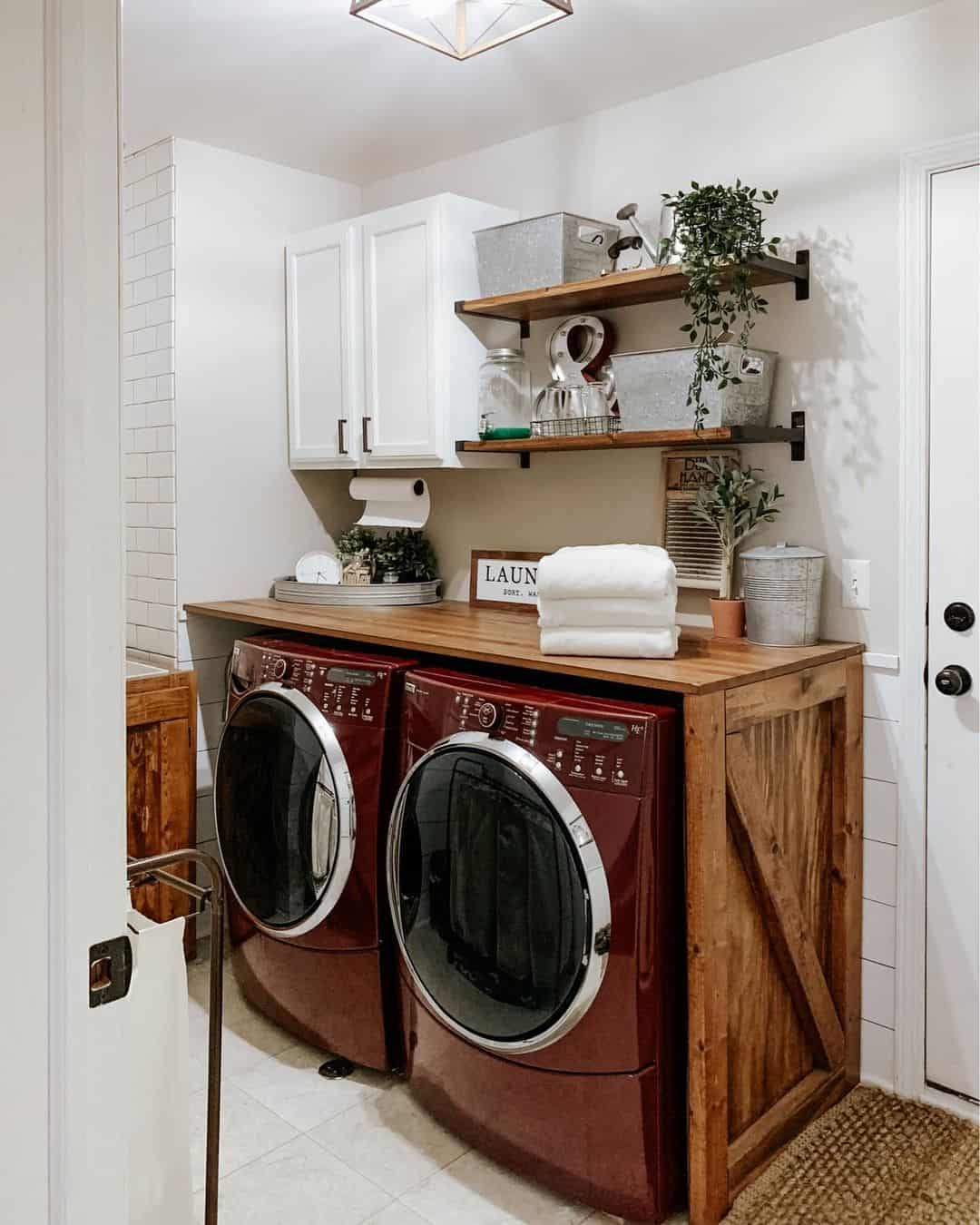 Conceal Machines With Rustic Wood Cabinetry