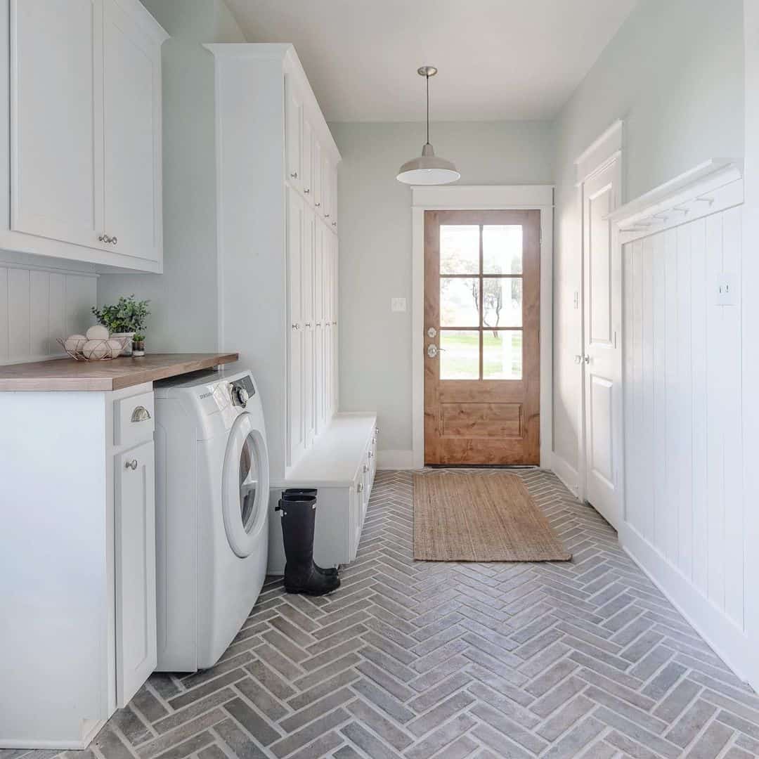 Board and Batten Wall With Integrated Hooks for Entryway Storage
