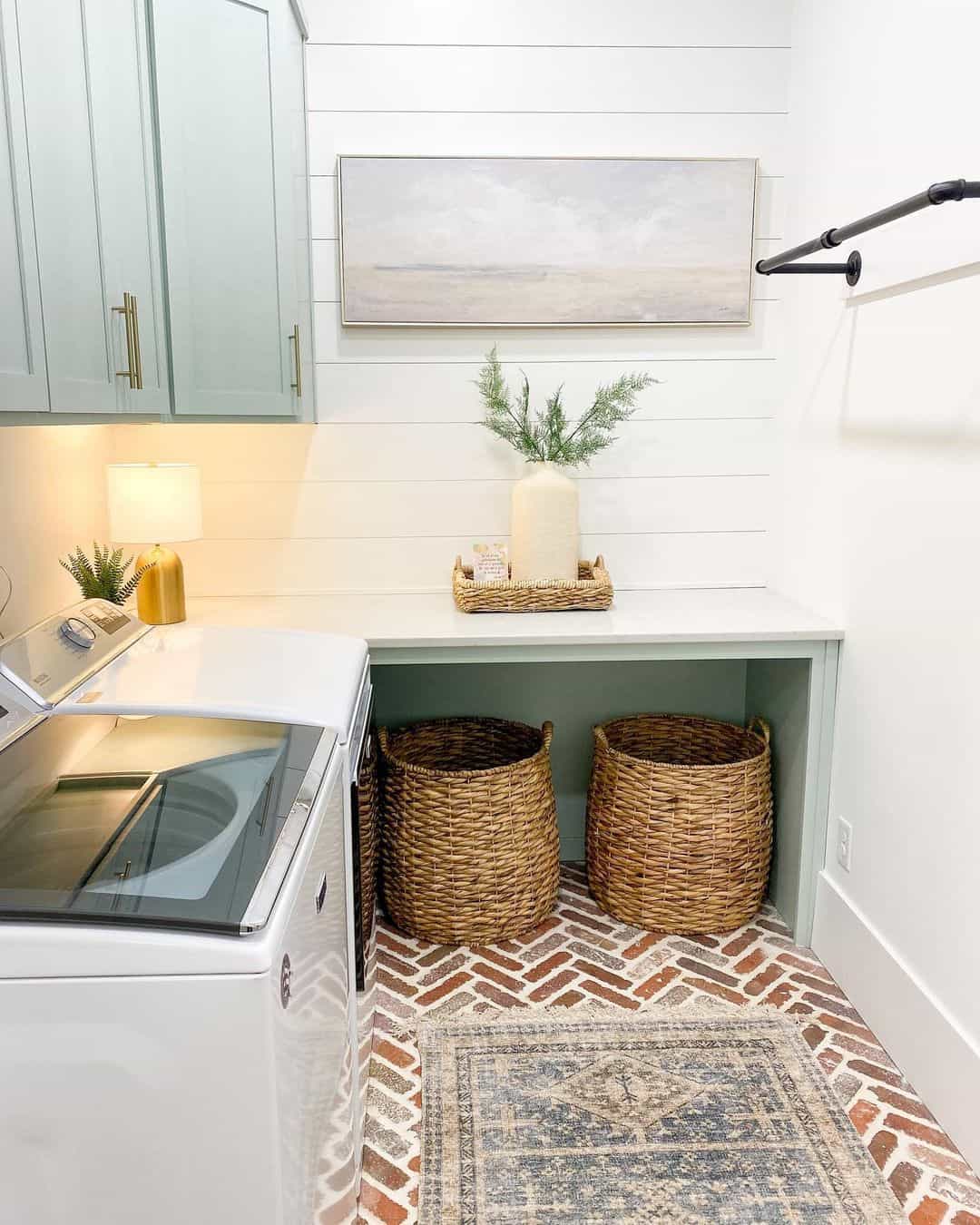 Woven Baskets Add Natural Texture and Storage Under a Counter
