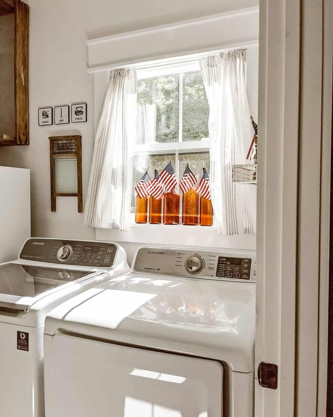 Amber Bottles With Tiny Flags Add Patriotic Flair to the Window