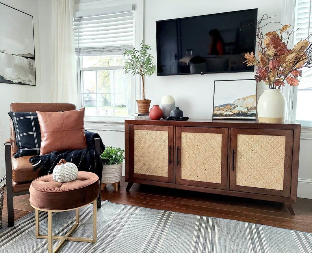 Rattan Inset Cabinet Doors Add Natural Texture To Your Media Console
