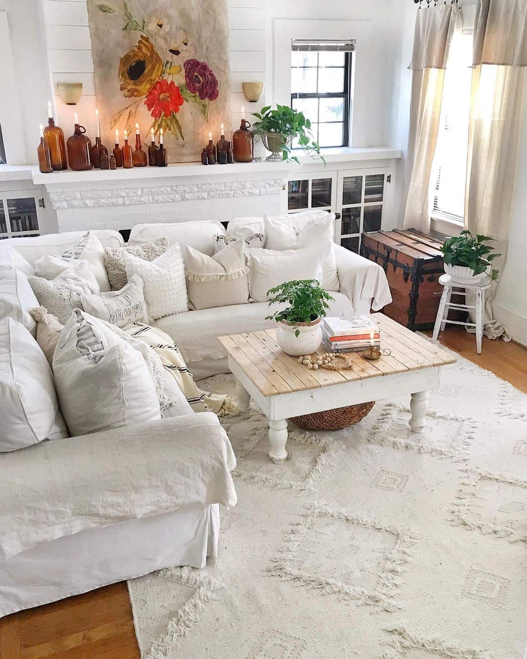 Line Your Mantel with Amber Glass Bottles for Warm Glow