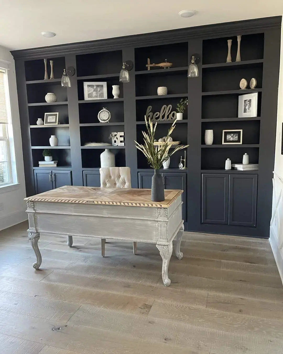 Frame Your Desk with Dark Built-Ins
