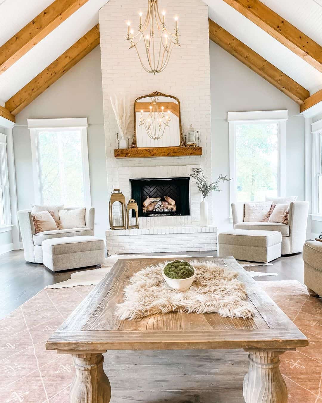 Rough-Hewn Wood Coffee Table Anchors a Cozy Seating Area