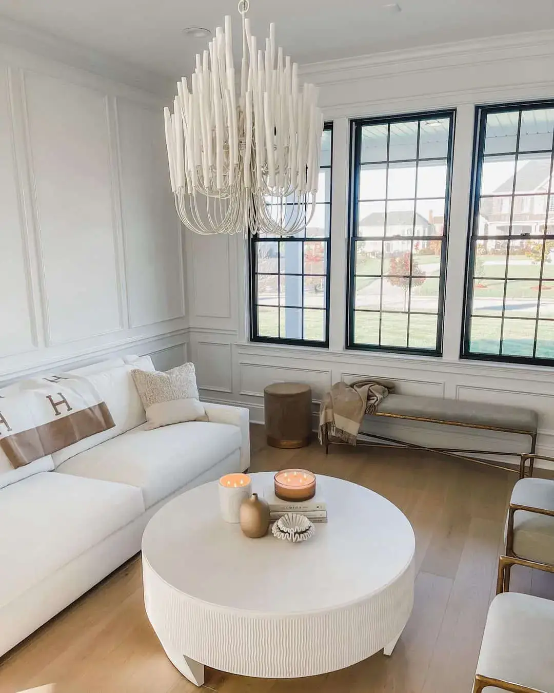 Textured White Coffee Table Anchors a Light and Airy Living Room