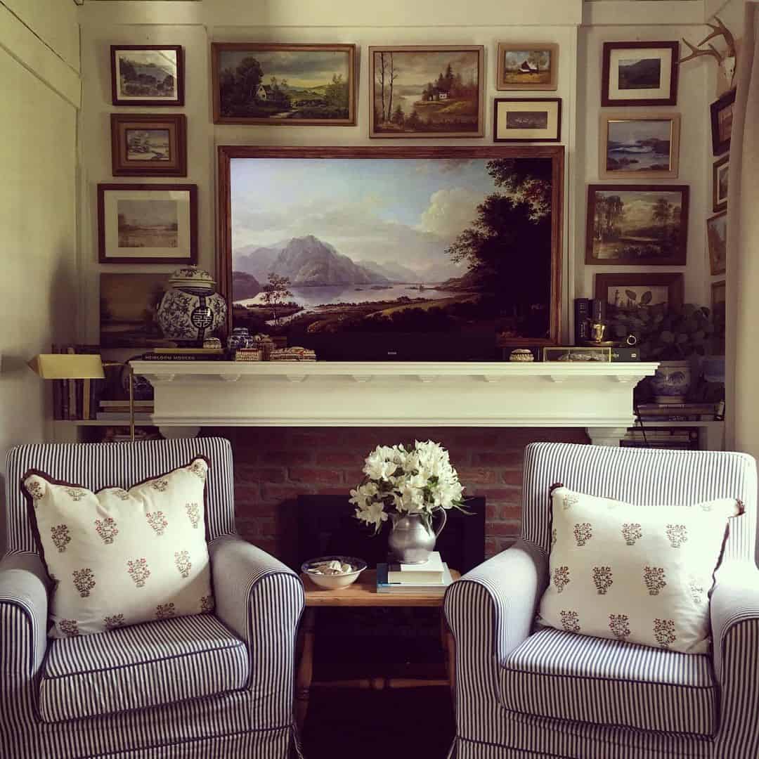 Layered Gallery Around a Fireplace