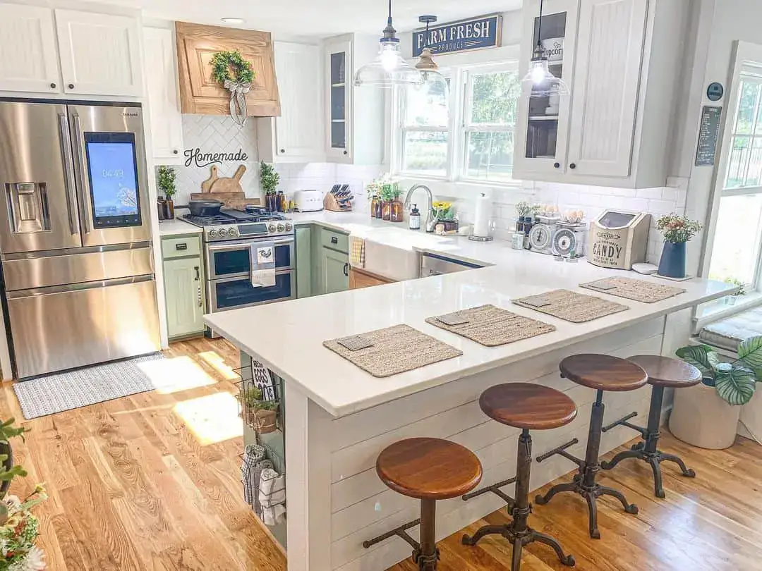 Paint your stove surround sage green for a focal point